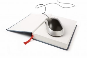computer mouse and book, concept of online education
